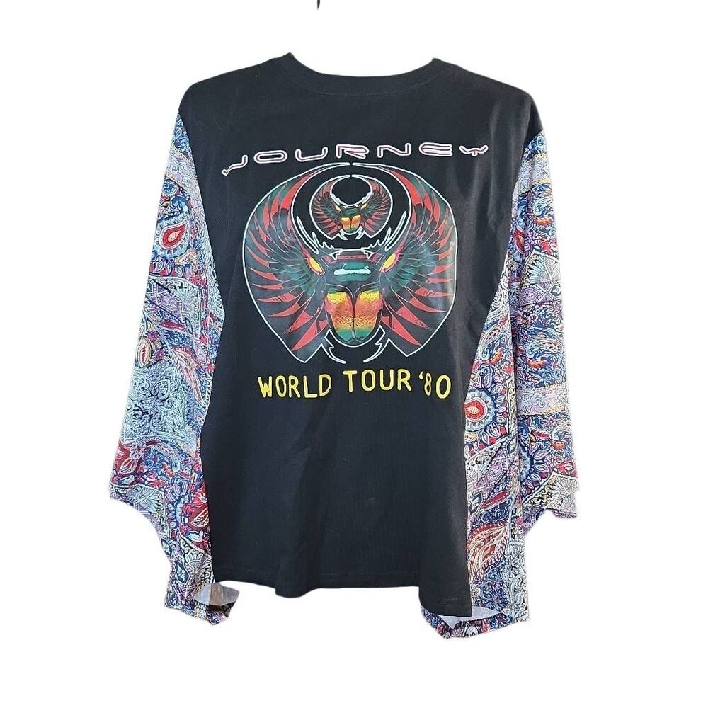 Journey Women's Size Large Black Paisley Print World Tour Poncho Top